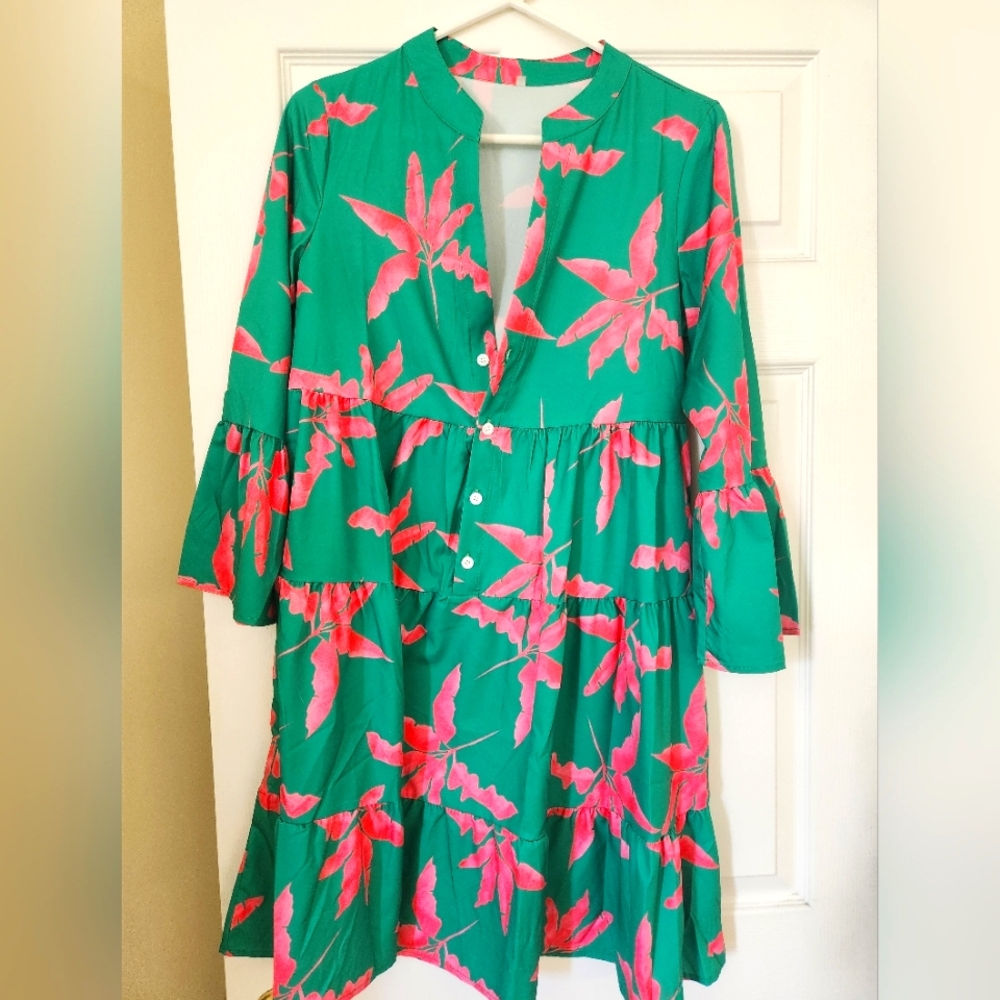 Green and pink dress